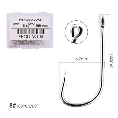 100 tk/ kast Valge pika varrega konks, okast õngekonksud Jig Head Fishooks Pond Worm karpkala ühe ringiga konks karpkala jaoks