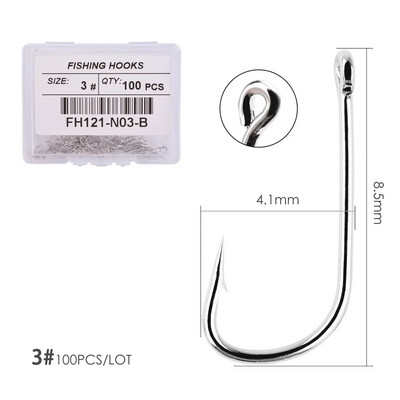 100 tk/ kast Valge pika varrega konks, okast õngekonksud Jig Head Fishooks Pond Worm karpkala ühe ringiga konks karpkala jaoks