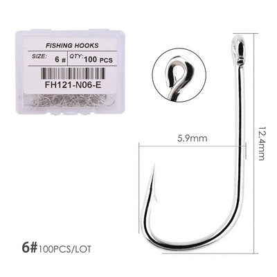 100 tk/ kast Valge pika varrega konks, okast õngekonksud Jig Head Fishooks Pond Worm karpkala ühe ringiga konks karpkala jaoks