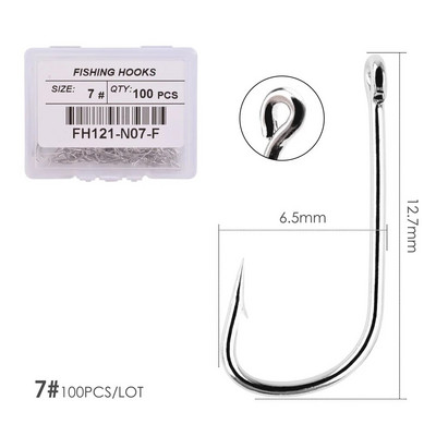 100 tk/ kast Valge pika varrega konks, okast õngekonksud Jig Head Fishooks Pond Worm karpkala ühe ringiga konks karpkala jaoks