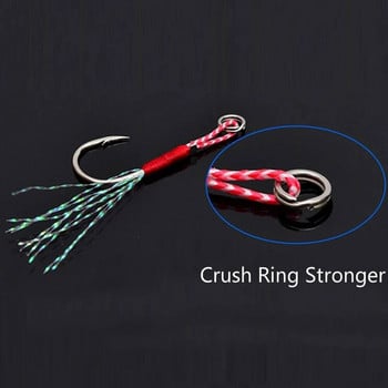 10 τεμ/Παρτίδα Fishing Lure Slow Jigging Fishing Cast Jigs Assist Γάντζος Αγκαθωτό Μονό Jig Άγκιστρα Κλωστή Φτερό Pesca High Carbon Steel