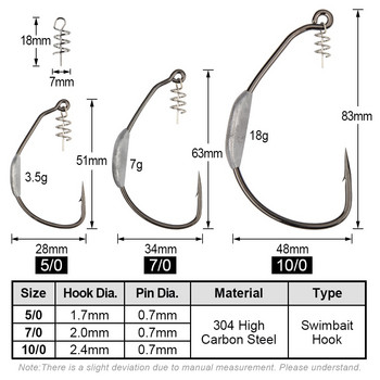 Spinpoler 5/0 7/0 10/0 Heavy Duty Weighted Raptor Swimbait Кука Wide Gap Заключваща пружина за меки пластмасови примамки Lure Bass Pike