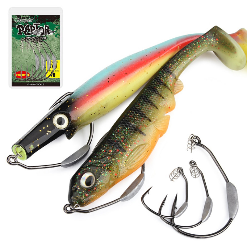 Spinpoler 5/0 7/0 10/0 Lieljaudas svērtais Raptor Swimbait āķis Plaša spraugas bloķēšanas atspere mīkstas plastmasas ēsmai Lure Bass Pike