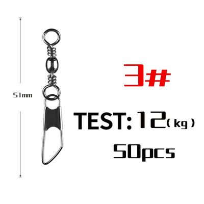 PRO BEROS 50 vnt. / partijos žvejybos jungties kaiščio guolis, sukamasis nerūdijantis plienas su fiksuojamu kabliuko masalo reikmenimis