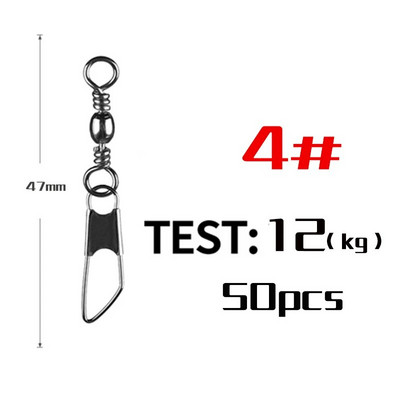 PRO BEROS 50 vnt. / partijos žvejybos jungties kaiščio guolis, sukamasis nerūdijantis plienas su fiksuojamu kabliuko masalo reikmenimis