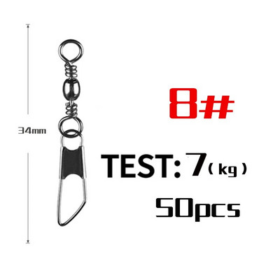 PRO BEROS 50 vnt. / partijos žvejybos jungties kaiščio guolis, sukamasis nerūdijantis plienas su fiksuojamu kabliuko masalo reikmenimis