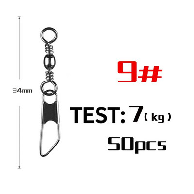 PRO BEROS 50 vnt. / partijos žvejybos jungties kaiščio guolis, sukamasis nerūdijantis plienas su fiksuojamu kabliuko masalo reikmenimis