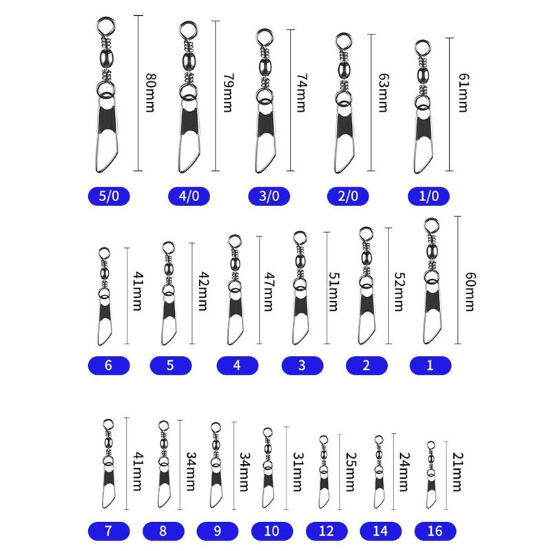 PRO BEROS 50 vnt. / partijos žvejybos jungties kaiščio guolis, sukamasis nerūdijantis plienas su fiksuojamu kabliuko masalo reikmenimis