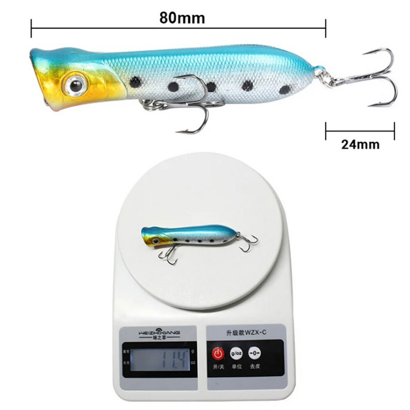 1 ΤΕΜ. Popper Fishing Lure Wobblers 3D Eyes 8cm 11,4g Topwater Hard Iscas Artificial Plastic Bait Crankbait Pesca Carp Fishing