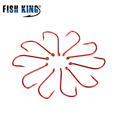 FISH KING 10-50бр. SODE Риболовни куки Високовъглеродни стоманени куки за риболов на шаран с пръстени и бодлива единична кука с ухо за риболов