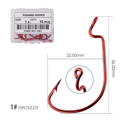 10 kom/set udica za pecanje, ugljični čelik, široka pomaknuta udica za mekani mamac s crvom 5/0#-1# udice za pecanje bas bodljikavog šarana