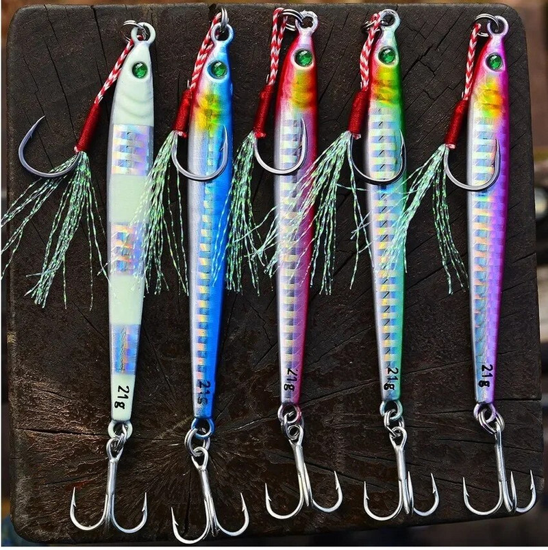 1Pieces Slow Long Metal Jig Fishing Lure 7-10-14-17-21-28-40g Cast Jigging Spoon Artificial Shore Fish Bait Ψάρεμα με λαβράκι