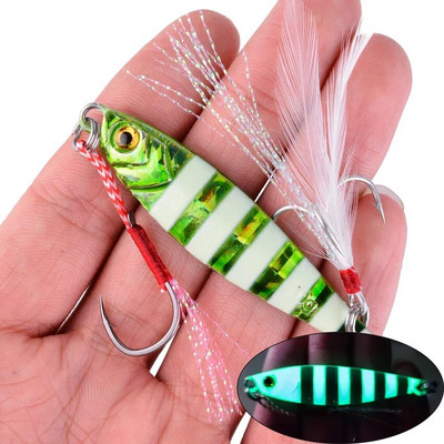 1 τεμ. Luminous Metal Jig Jigging Spoon 20G Shore Casting Jig Drag Cast Sea Bass Lure Τεχνητό δόλωμα Αντικείμενο ψαρέματος πράσινο λευκό