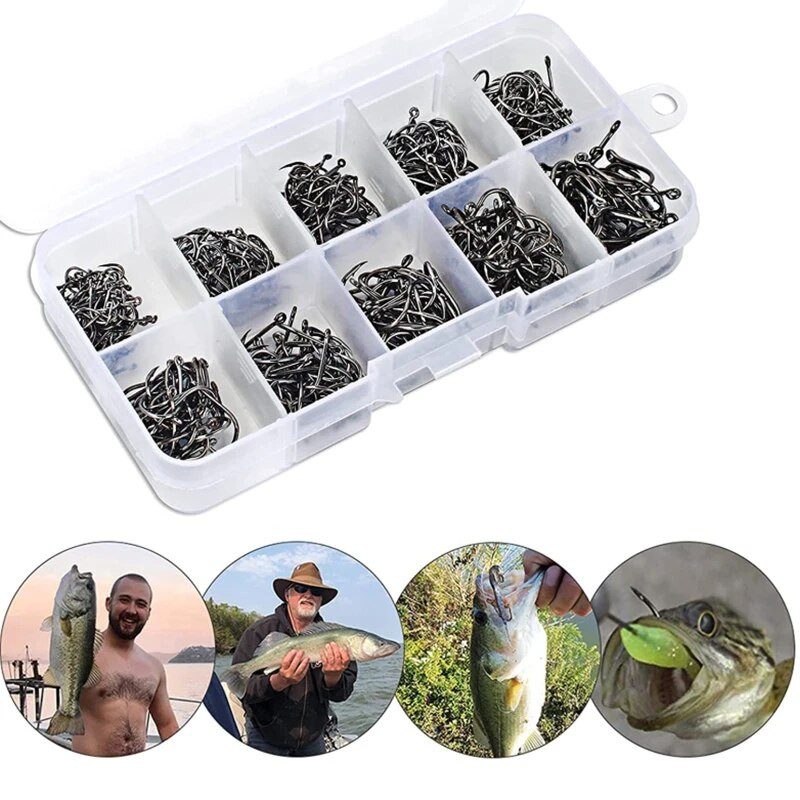 Naujas 100 vnt meškeriojimo kabliukų rinkinys anglinio plieno vieno apskritimo žvejybos kabliukas muselinės žūklės spygliuoti karpiniai kabliukai jūros reikmenų priedai