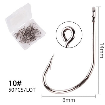 50 kom/kutija Barb Hook Ribolovne udice Big Ring Carbon Steel Pojedinačne udice Kutija za pribor Worm Spoon Jig udice s velikim očima Udica