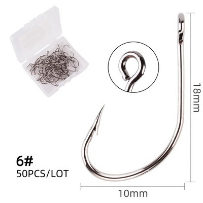 50 kom/kutija Barb Hook Ribolovne udice Big Ring Carbon Steel Pojedinačne udice Kutija za pribor Worm Spoon Jig udice s velikim očima Udica