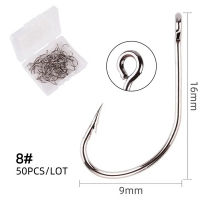 50 kom/kutija Barb Hook Ribolovne udice Big Ring Carbon Steel Pojedinačne udice Kutija za pribor Worm Spoon Jig udice s velikim očima Udica