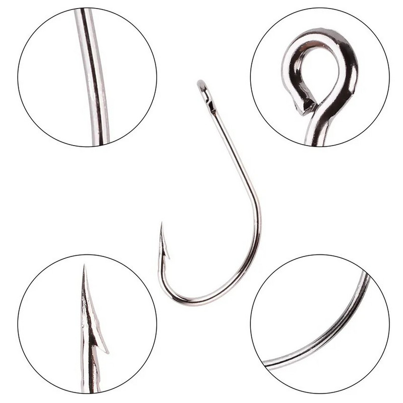 50 kom/kutija Barb Hook Ribolovne udice Big Ring Carbon Steel Pojedinačne udice Kutija za pribor Worm Spoon Jig udice s velikim očima Udica