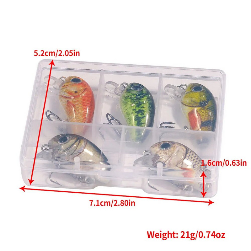 5 tk/komplekt Mini Crankbait Wobbler Box haugi/trolling Ratting sööta komplekt Crankbait kalapüügi lant Bass Ahvena kalastustarvete landid