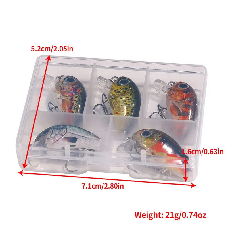 5 tk/komplekt Mini Crankbait Wobbler Box haugi/trolling Ratting sööta komplekt Crankbait kalapüügi lant Bass Ahvena kalastustarvete landid