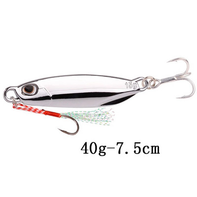 1tk Spoon Metal Jigs Hõbedased konksudega kalapüügi landid 7g 10g 15g 20g 30g 40g galvaniseeritud kalapüügi landid Bait Makrell Bass