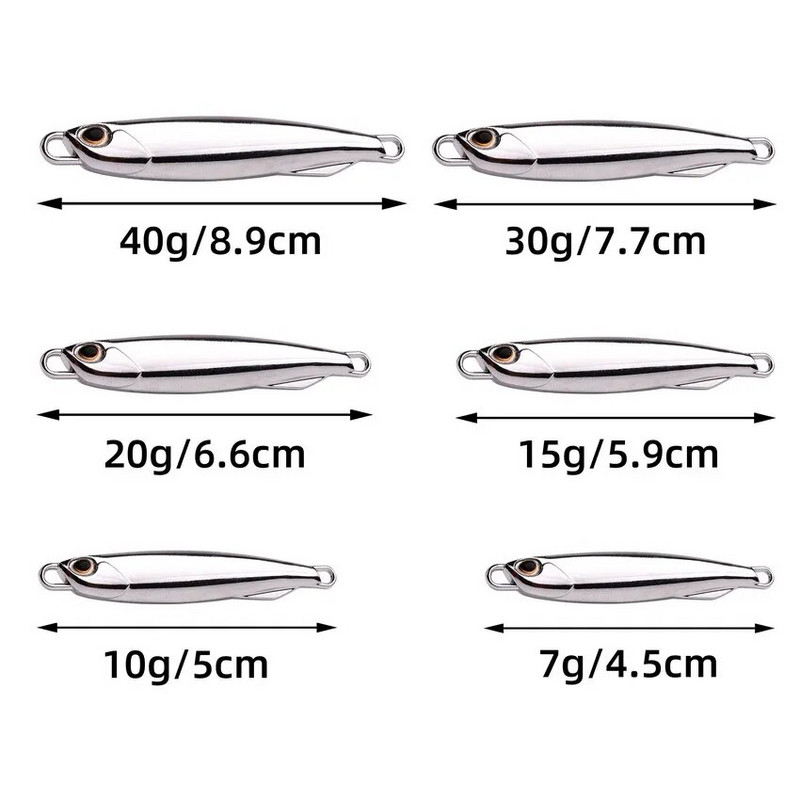 1tk Spoon Metal Jigs Hõbedased konksudega kalapüügi landid 7g 10g 15g 20g 30g 40g galvaniseeritud kalapüügi landid Bait Makrell Bass