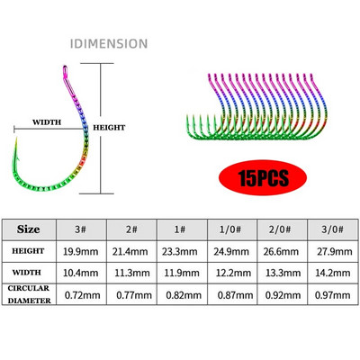15 komada više veličina 2#1 1/0 2/0 3/0 Drop Shot udice Otkačene udice s crvima Udice s kružnim pomakom za bilo koji fini stil Mekana plastika
