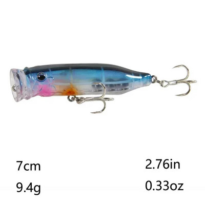 Popper kalapüügi landid Hard Topwater Kunstlik ujuvsööt 7cm/9.4g Voblerid 3D Eyes Püügitarbed Meretarvikud