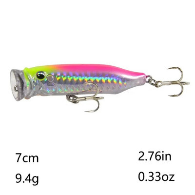 Popper kalapüügi landid Hard Topwater Kunstlik ujuvsööt 7cm/9.4g Voblerid 3D Eyes Püügitarbed Meretarvikud