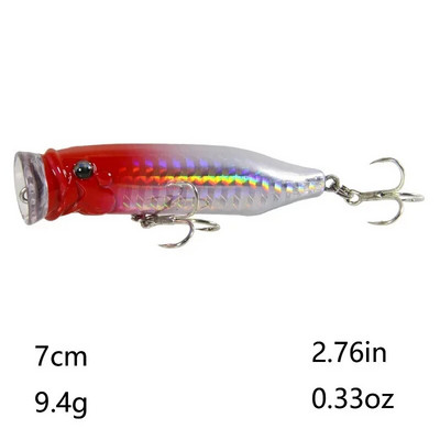 Popper kalapüügi landid Hard Topwater Kunstlik ujuvsööt 7cm/9.4g Voblerid 3D Eyes Püügitarbed Meretarvikud