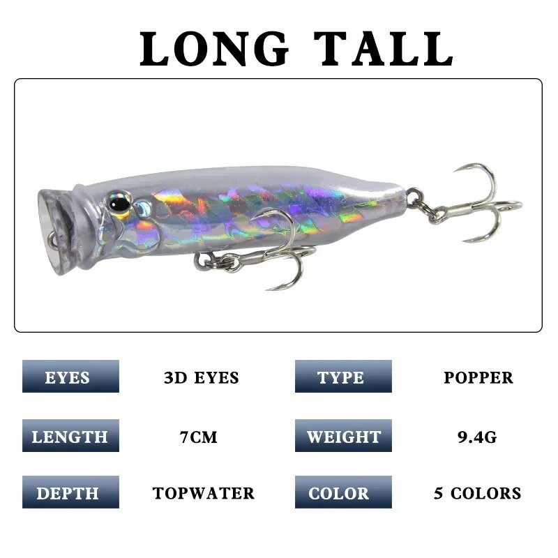 Popper kalapüügi landid Hard Topwater Kunstlik ujuvsööt 7cm/9.4g Voblerid 3D Eyes Püügitarbed Meretarvikud