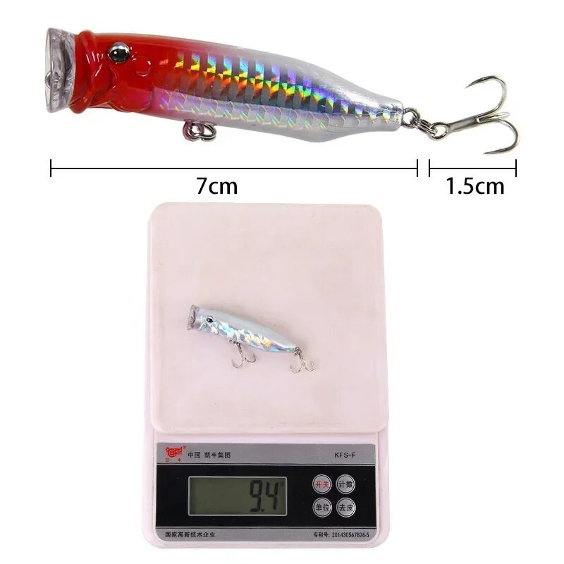 Popper kalapüügi landid Hard Topwater Kunstlik ujuvsööt 7cm/9.4g Voblerid 3D Eyes Püügitarbed Meretarvikud