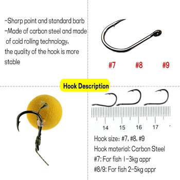 JIGEECARP 5 τμχ Αξεσουάρ για ψάρεμα κυπρίνου Έτοιμες δεμένες αρματωσιές κυπρίνου με Boilie Pop Up Hooklink Hair Rigs with Line Barbed Hook Tackle