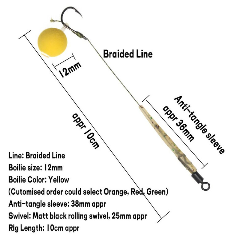 JIGEECARP 5 komada pribora za ribolov šarana Gotovi vezani pribor za šarana s boilie Pop Up Hooklink Hair pribor s uzicom za bodljikavu udicu