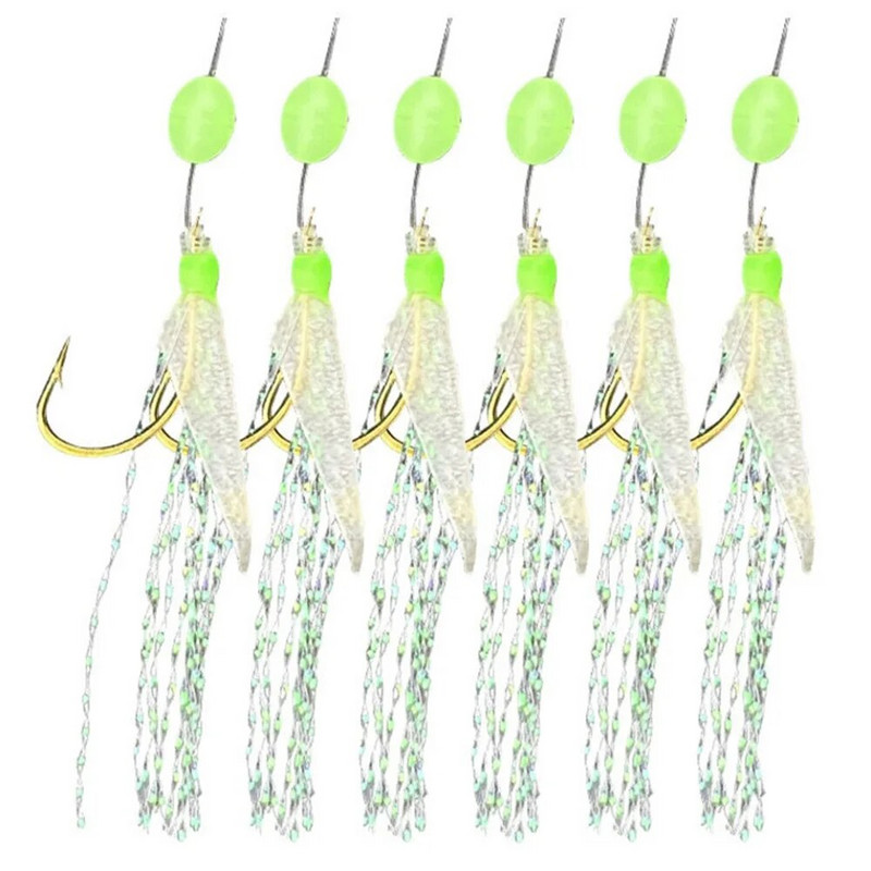 Sabiki Rigs 6tk Konksud Merevee kalapüügi landid Luminous Glow Flash Fishskin Sea Bait Makrell Pesca Tackle