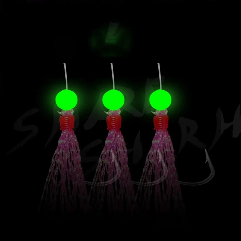 Sabiki Rigs 6tk Konksud Merevee kalapüügi landid Luminous Glow Flash Fishskin Sea Bait Makrell Pesca Tackle