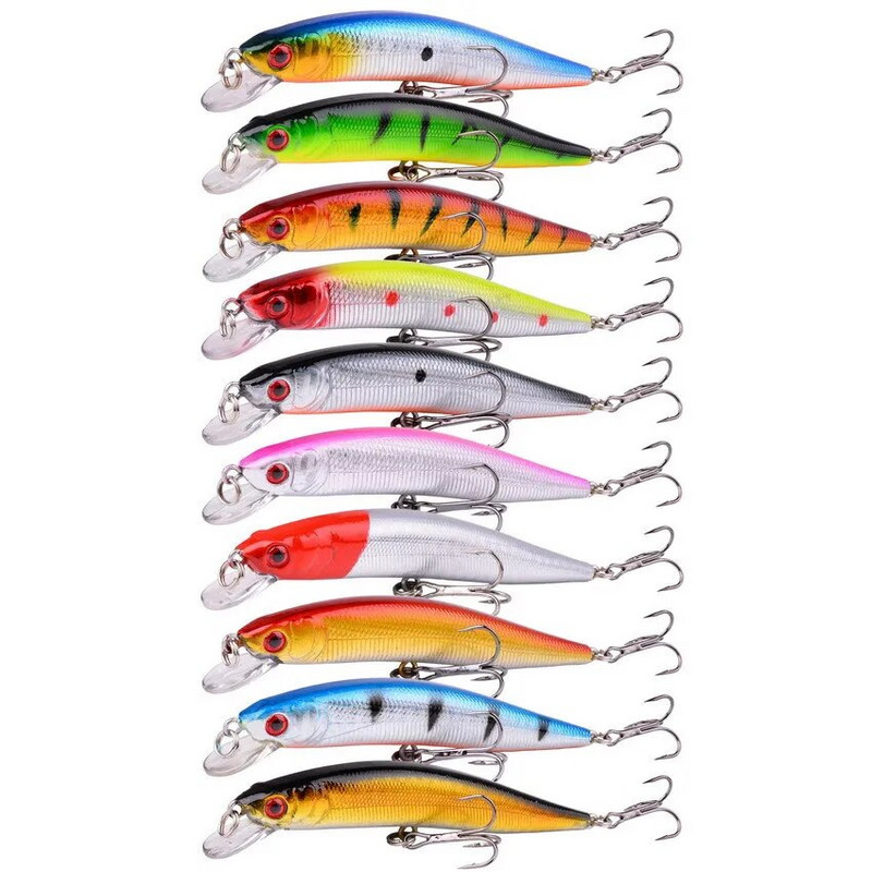 Peldošs Minnow makšķerēšanas māneklis 10cm 8g 3D Eyes Crankbait vobleri mākslīgās plastmasas cietās ēsmas bass līdakas Jerkbait makšķerēšanas piederumi
