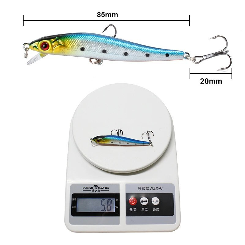 1kom Mamac za pecanje Minnow 3D oči 8,5 cm/5,8 g Crankbait vobleri Umjetni tvrdi mamac Bas Štuka Ribolov šarana Pesca