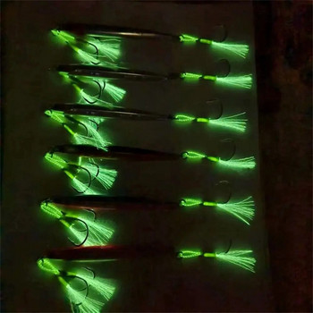 10 τμχ/Παρτίδα Luminous Fishing Lure Slow Jigging Fishing Cast Jigs Assist Άγκιστρο Αγκαθωτά Μονά Άγκιστρα Φτερό από ατσάλι υψηλής άνθρακα