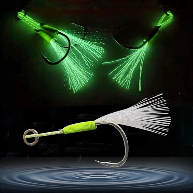 10 tk/partii helendav püügilant Aeglane jigging kalapüük rakised Abikonks Okkast Üksikkonksud Niit Sulg Kõrge süsinikusisaldusega teras