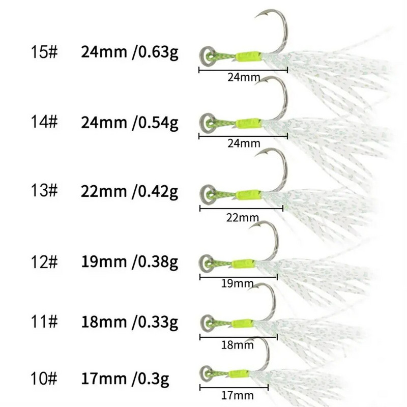 10 tk/partii helendav püügilant Aeglane jigging kalapüük rakised Abikonks Okkast Üksikkonksud Niit Sulg Kõrge süsinikusisaldusega teras