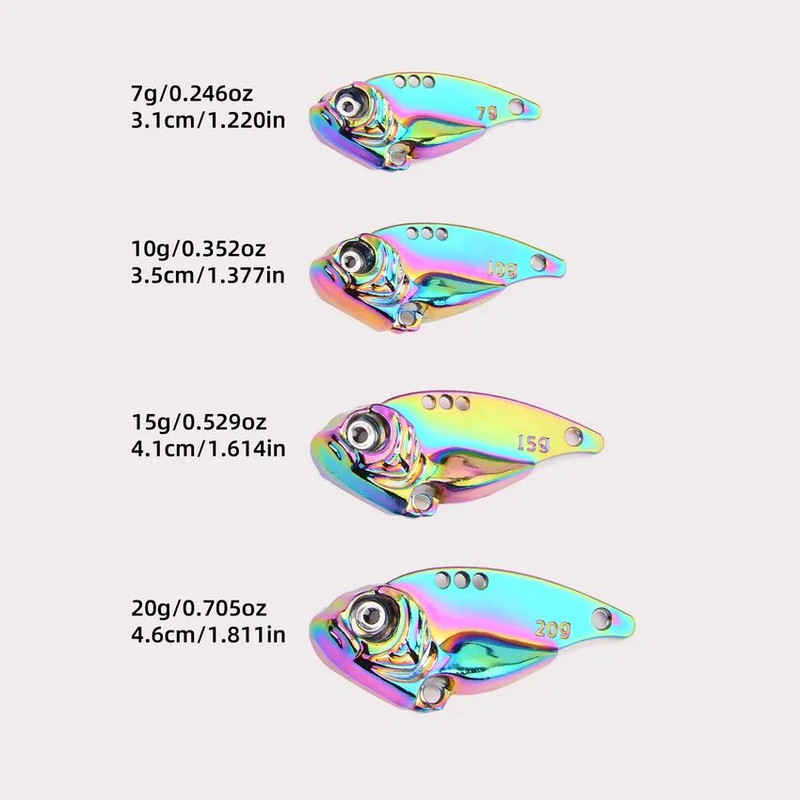Besisukantis blizgutis metalinis VIB 7g 10g 15g 20g žvejybos masalas besisukantis uodega Vibracijos šaukštas Spinner masalas Crankbait Bass žvejybos reikmenys