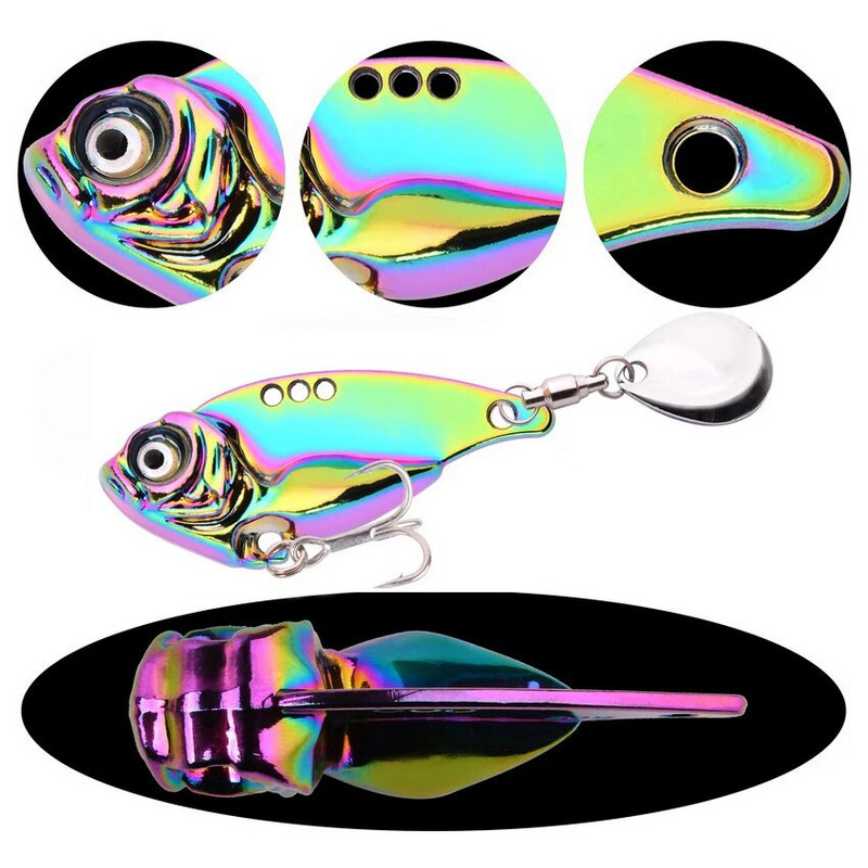 Besisukantis blizgutis metalinis VIB 7g 10g 15g 20g žvejybos masalas besisukantis uodega Vibracijos šaukštas Spinner masalas Crankbait Bass žvejybos reikmenys