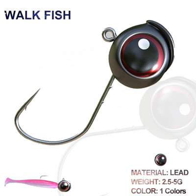 WALK FISH 10 vnt. / Lot Head Kabliukas 2,5 g 3,5 g 5 g Root Ned Rig Jig Fishhook Bionic 3D Fisheyes Jigging Masalas spygliuota ešerys mandarinų žuvis