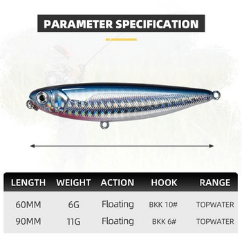 BLUX NATRIX 60/90 Topwater Pencil 60mm 90mm Surface Walker Fishing Lure Walk The Dog Artificial Saltwater Bass Hard Bait Tackle
