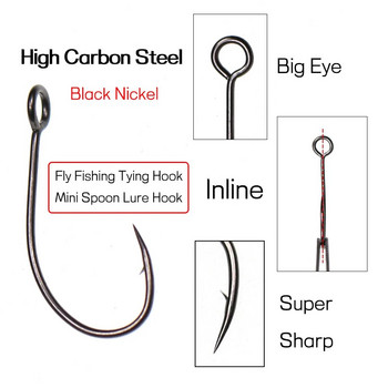 Bimoo 30 τμχ Μαύρο νικέλιο Big Eye Fish Hooks High Carbon Steel Μονό αγκίστρι Fly Fishing Άγκιστρα δεσίματος Minin Spoon Lure Αγκοφωτοί γάντζοι