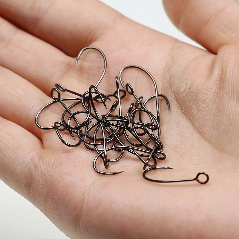 Bimoo 30 tk musta nikliga suure silmaga kalakonksud kõrge süsinikusisaldusega terasest ühe konksuga kärbsepüük sidumiskonksud minilusikaga peibutis okastkonksud