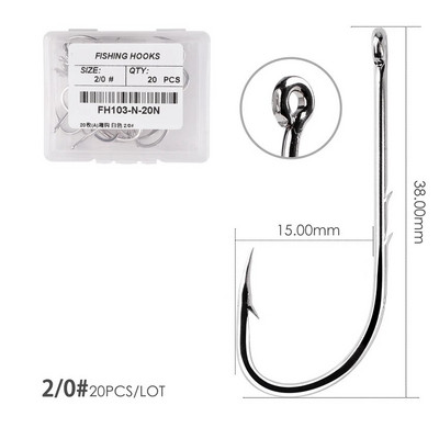 Aorace 20 vnt. / Dėžutė Ilgo koto žvejybos kabliukas 1/0#-6/0# Žuvies kabliukai Anglies plienas, aštrus spygliuotas, ofsetinis siauras masalo kabliukas.