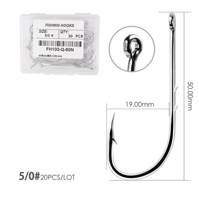 Aorace 20 vnt. / Dėžutė Ilgo koto žvejybos kabliukas 1/0#-6/0# Žuvies kabliukai Anglies plienas, aštrus spygliuotas, ofsetinis siauras masalo kabliukas.