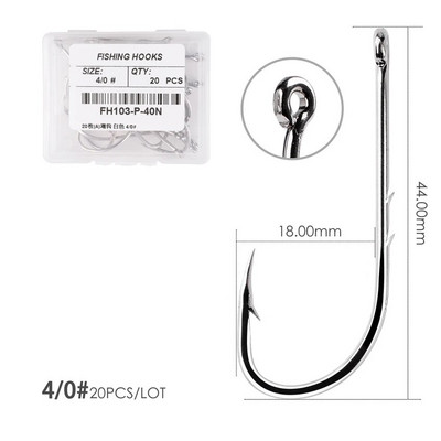 Aorace 20 vnt. / Dėžutė Ilgo koto žvejybos kabliukas 1/0#-6/0# Žuvies kabliukai Anglies plienas, aštrus spygliuotas, ofsetinis siauras masalo kabliukas.